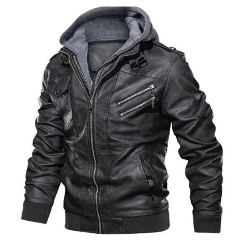 Manfrot - Lederjacke Herren mit Kapuze, Gepolsterte Winterjacke