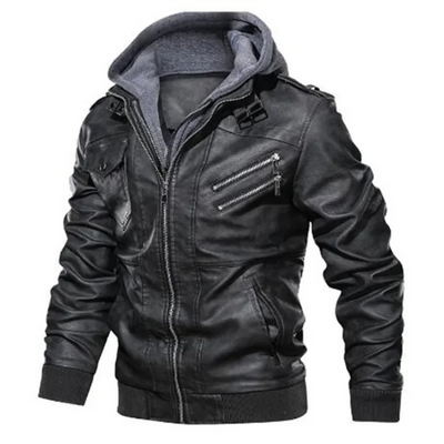 Manfrot - Lederjacke Herren mit Kapuze, Gepolsterte Winterjacke