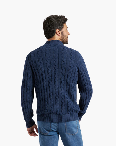 Carson |  Marineblau Zopfmuster-Pullover 3-teiliges Set mit hose & Wildleder-Loafer