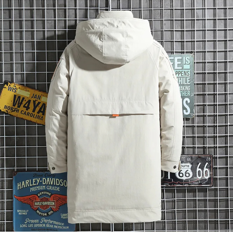 Starkon - Langer Wintermantel Herren Daunenmantel Dick Gefüttert Mit Kapuze