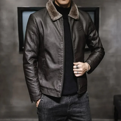 Brolden - Lederjacke Herren, Gefütterte Echtlederjacke mit Knopfleiste und Kragen