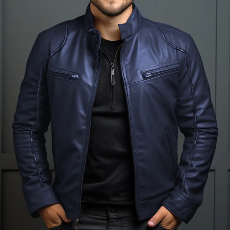 Menluxe - Lederjacke Herren, Warme Jacke mit Reißverschlusstaschen und Kapuze