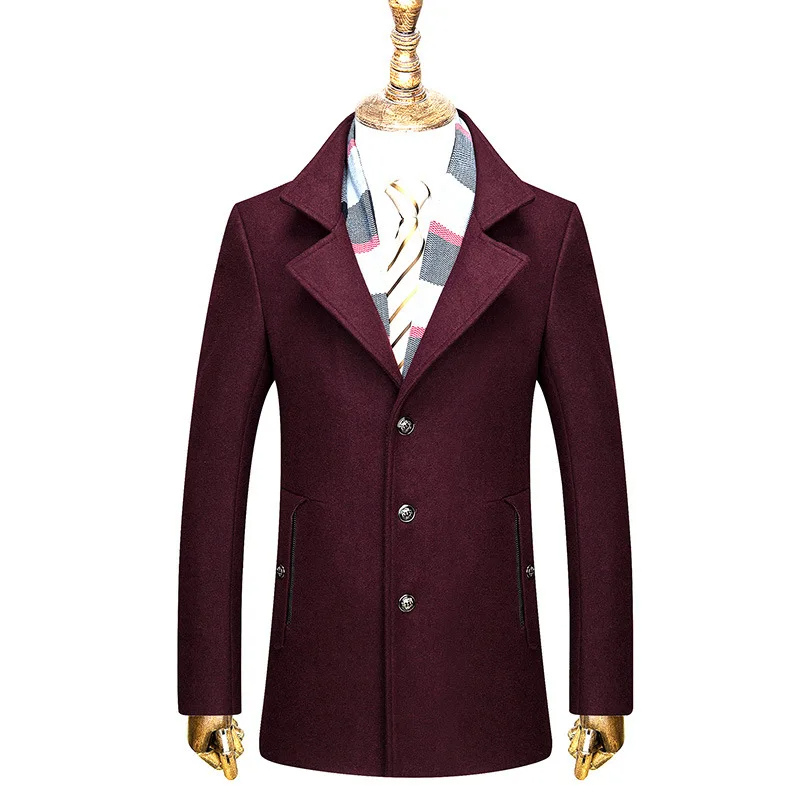 Mantfel - Langer Mantel Herren Klassischer Wollmantel Mit Revers und Knopfleiste