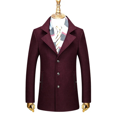 Mantfel - Langer Mantel Herren Klassischer Wollmantel Mit Revers und Knopfleiste