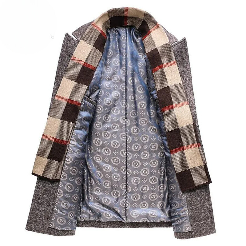 Mantfix - Langer Mantel Herren Stilvoller Wollmantel Mit Revers und Brusttasche