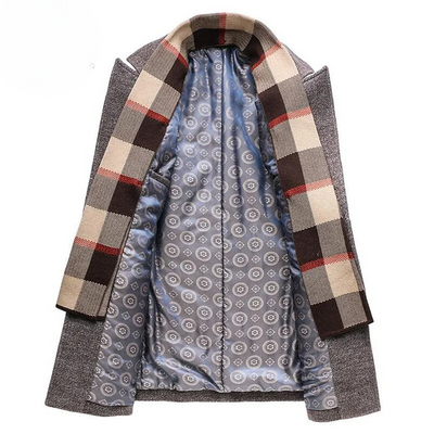 Mantfix - Langer Mantel Herren Stilvoller Wollmantel Mit Revers und Brusttasche