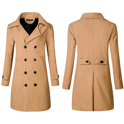 Frostex - Langer Mantel Herren Stilvoller Wollmantel Mit Revers und Brusttasche