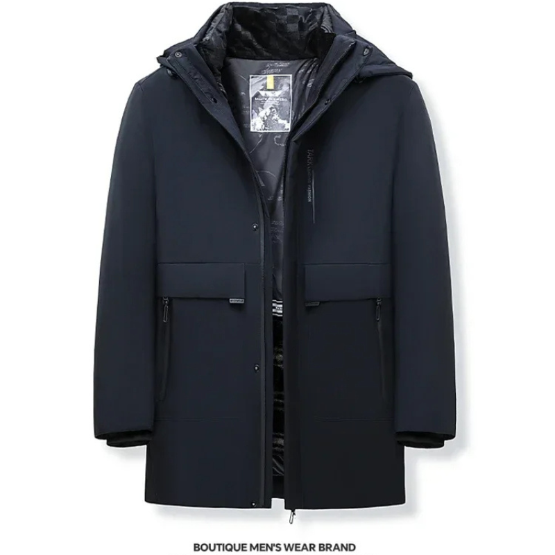 Kaltfur - Langer Wintermantel Herren Daunenmantel Warm Gefüttert Mit Kapuze