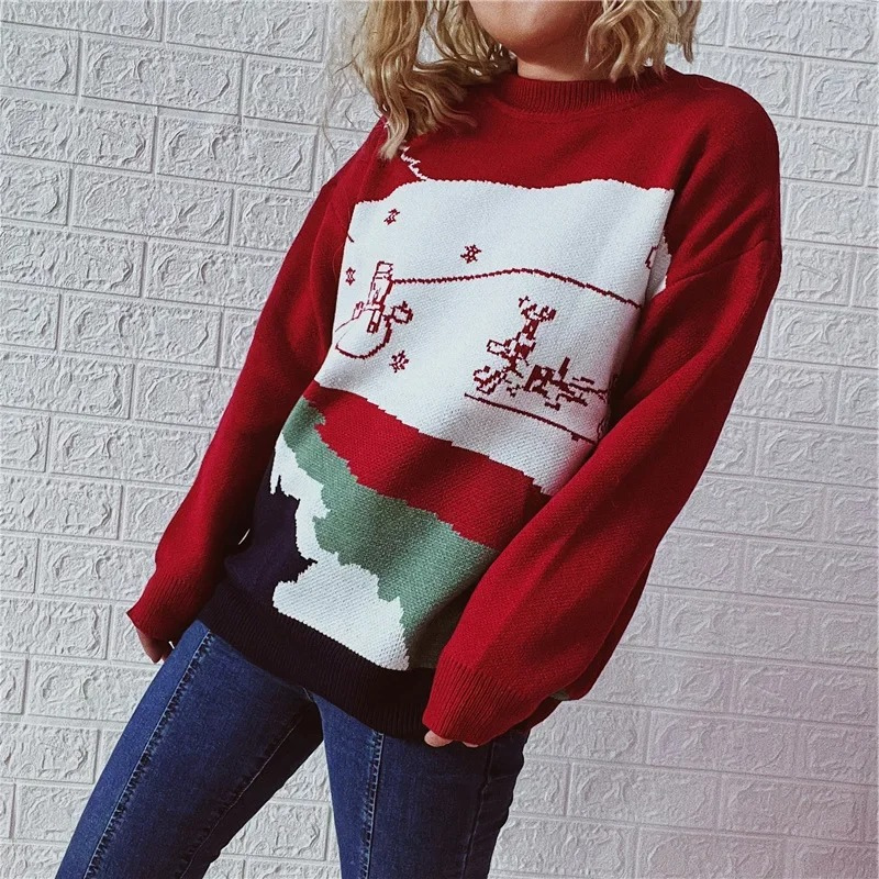 Wolzwei - Weihnachtspullover für Damen, Strickpullover mit festlichem Weinglas-Motiv