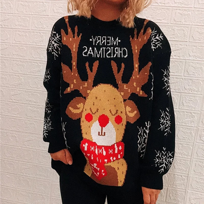 Kuscher - Weihnachtspullover mit Rentier-Motiv, Damen Strickpullover