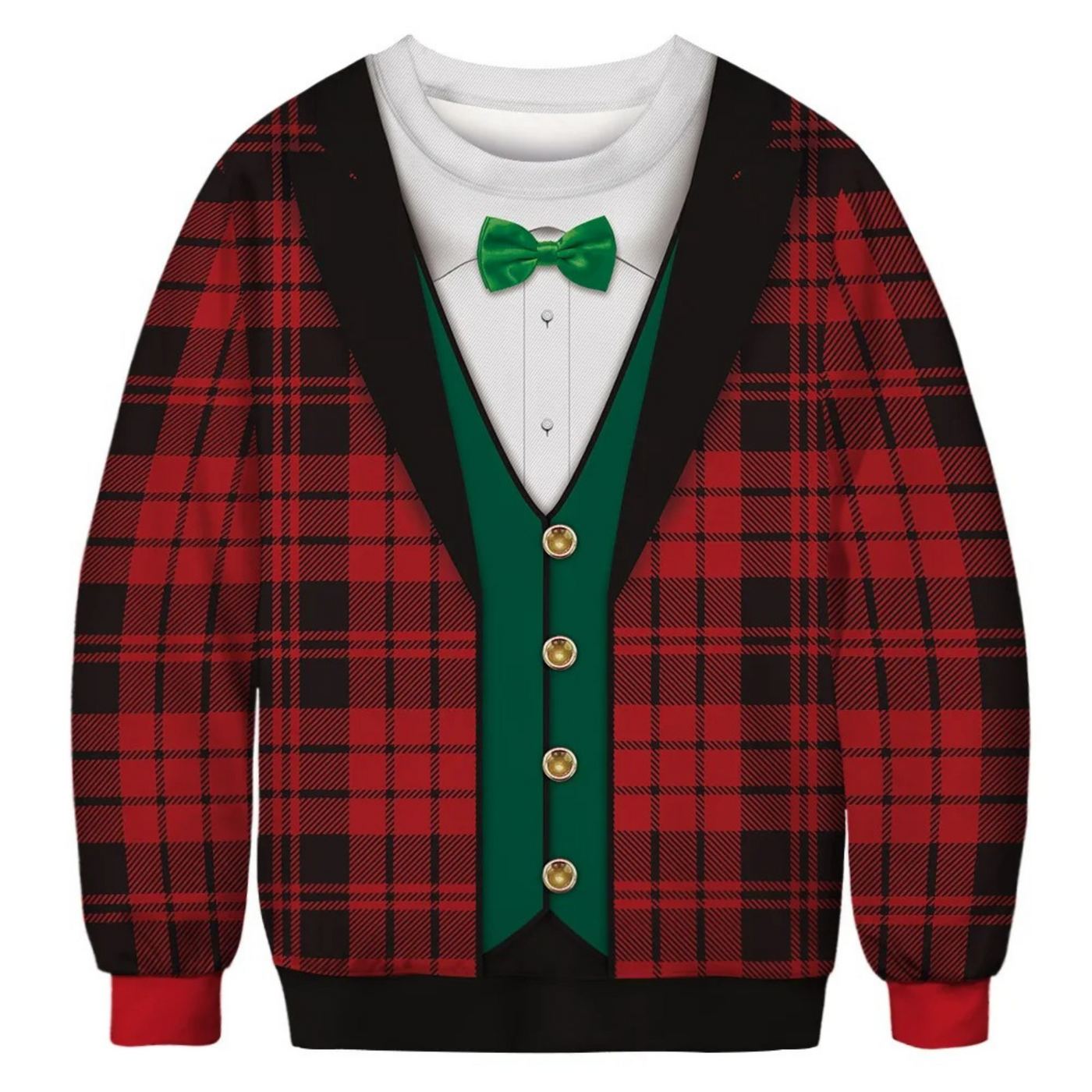 Wunderb - Weihnachtspullover mit Karomuster und Rentier-Design, Damen Strickpullover