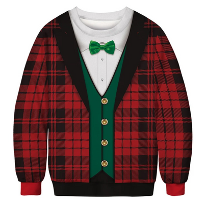 Wunderb - Weihnachtspullover mit Karomuster und Rentier-Design, Damen Strickpullover