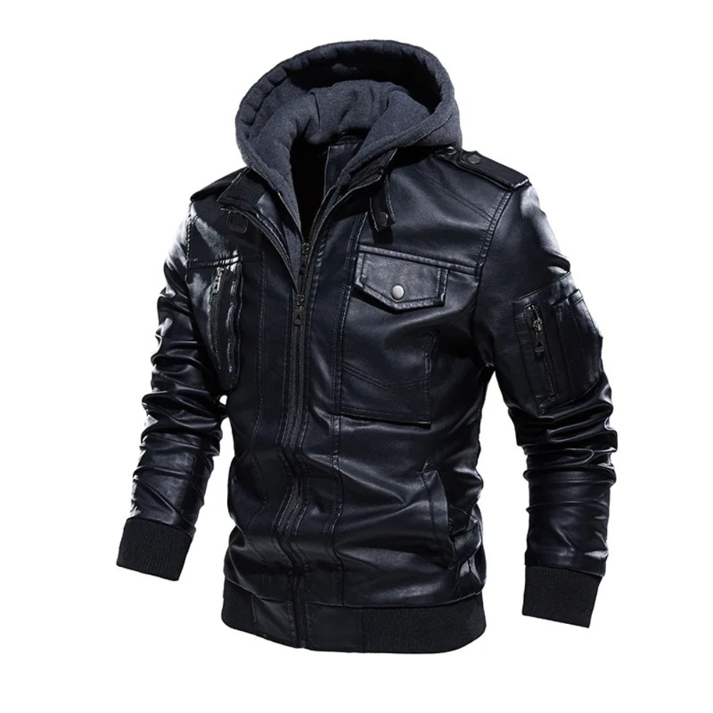 Pruxden - Lederjacke Herren mit Fleece-Futter, Warme Winterjacke mit Taschen