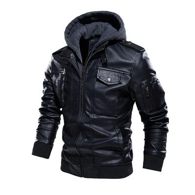 Pruxden - Lederjacke Herren mit Fleece-Futter, Warme Winterjacke mit Taschen