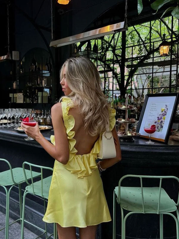 Ayhan Kleid - Gelbes Rüschendress für Sommerausflüge, Partys und Urlaube