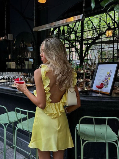 Ayhan Kleid - Gelbes Rüschendress für Sommerausflüge, Partys und Urlaube