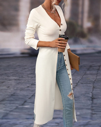 Lange Strickjacke mit Knöpfen für Damen