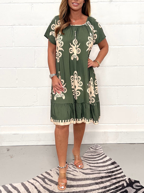 August | Baumwollkleid mit Rundhalsausschnitt im Vintage-Stil