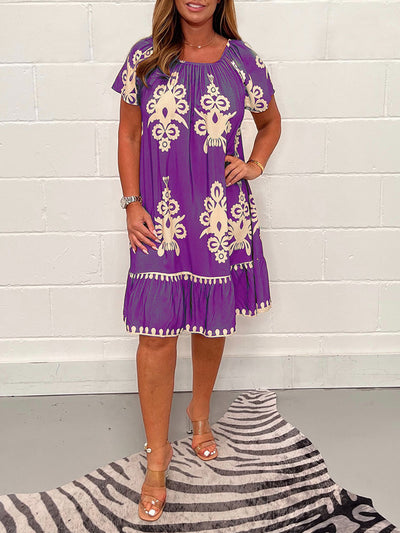 August | Baumwollkleid mit Rundhalsausschnitt im Vintage-Stil