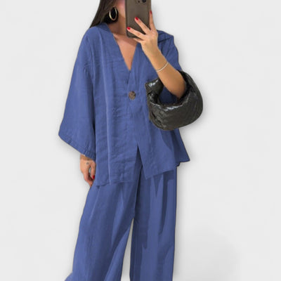 Jacqueline - Lässiges V-Ausschnitt Oberteil mit passender Hose