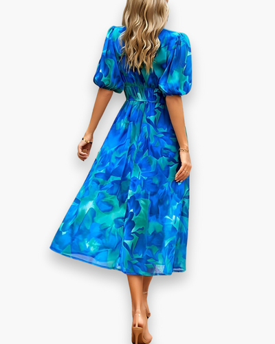 Damen Elegantes Blumendruck Midikleid | Midi Sommer Kleid