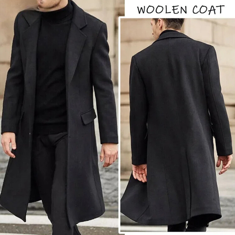 Weizmar - Mantel Jacke Herren – Langer, klassischer Wollmantel für Herbst und Winter