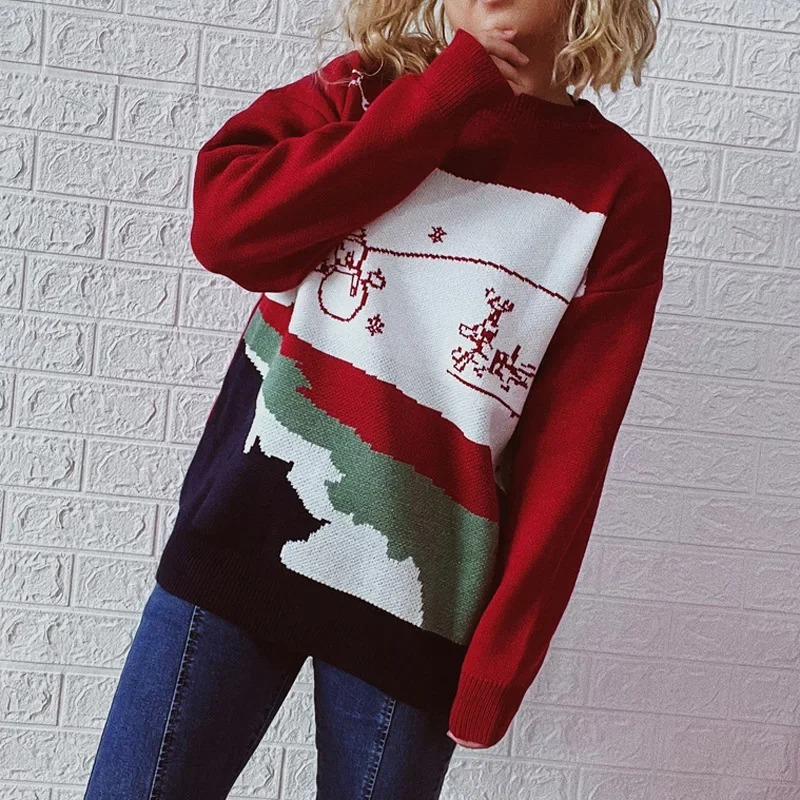 Wolzwei - Weihnachtspullover für Damen, Strickpullover mit festlichem Weinglas-Motiv