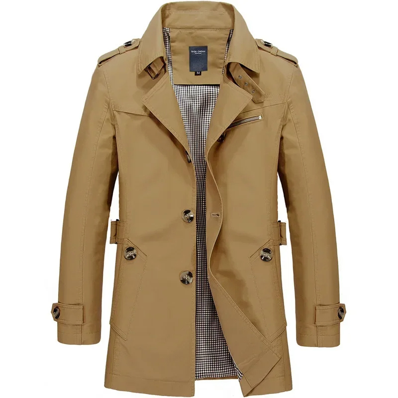 Nordgra - Langer Mantel Herren Stilvoller Trenchcoat Mit Gürtel und Revers