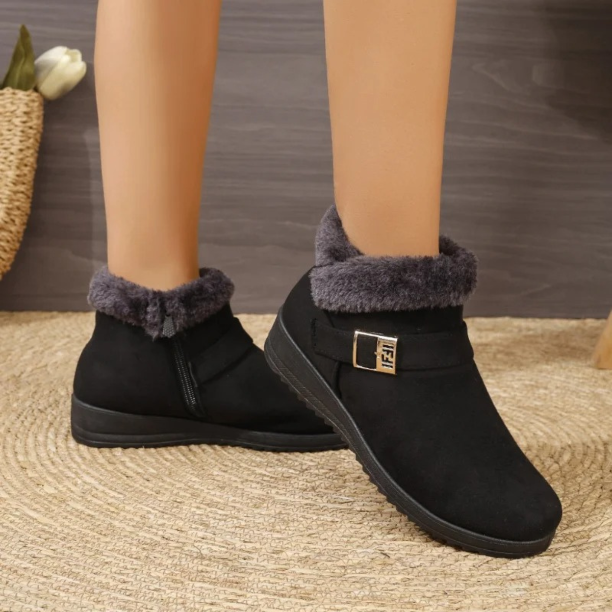 Warmess - Damen Winterstiefel mit Fellkragen und praktischem Reißverschluss