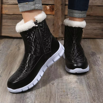 Glizina - Damen Winterstiefel mit Steppmuster, Fellkragen und Reißverschluss