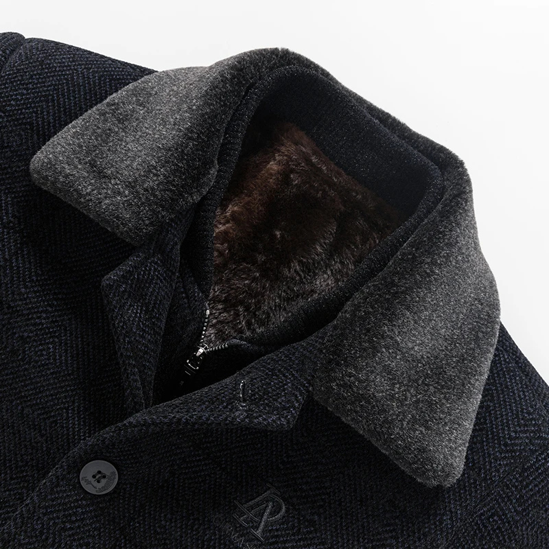 Herrmax - Langer Mantel Herren Stilvoller Wintermantel Mit Brusttasche und Revers