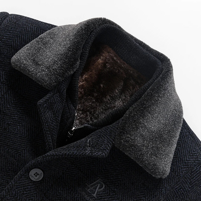 Herrmax - Langer Mantel Herren Stilvoller Wintermantel Mit Brusttasche und Revers