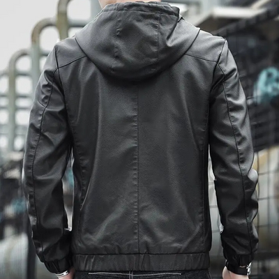 Boldvar - Lederjacke Herren, Warme Jacke mit abnehmbarer Kapuze und Reißverschluss