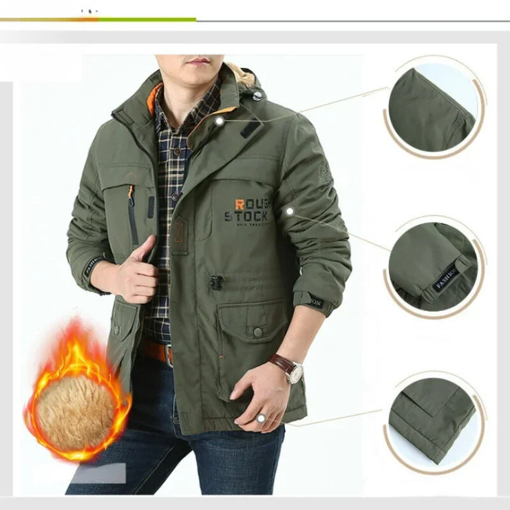 Berglen - Wintermantel Männer mit Kapuze und Kunstfell, Warm gefütterte Jacke