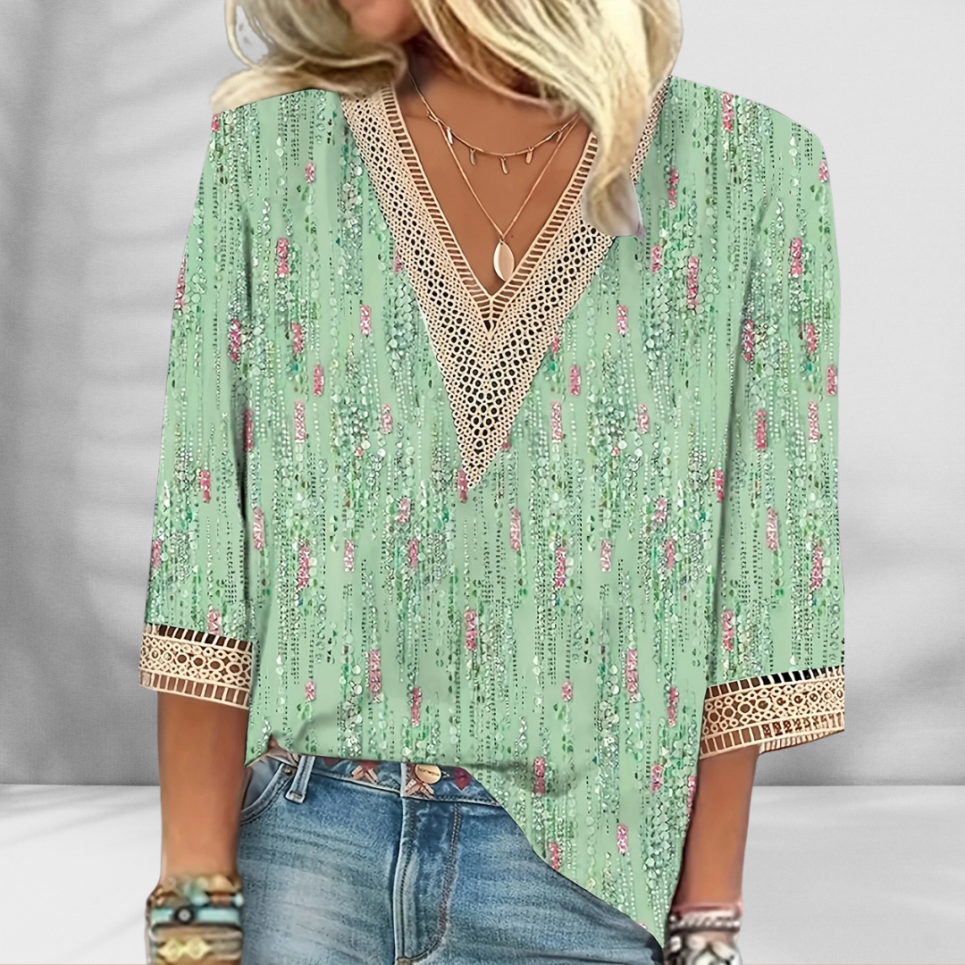 Darlene | Boho-Bluse mit floralen Motiven und langen Ärmeln