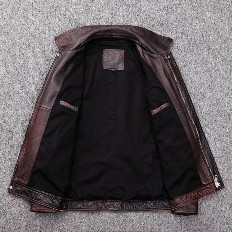Zeltrov - Lederjacke Herren, Stilvolle Jacke aus Echtleder mit Stehkragen