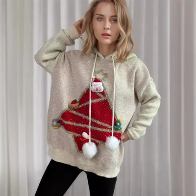 Kusluxx - Glitzernder Weihnachtspullover mit 3D-Weihnachtsbaum-Motiv