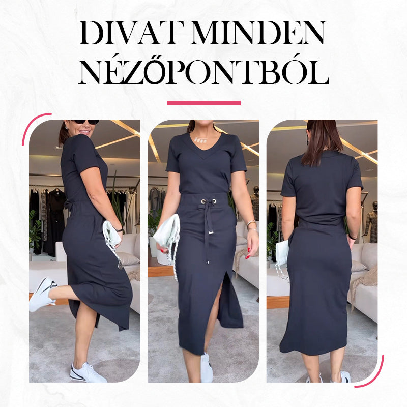 Sam | Damen V-Ausschnitt T-Shirt und Midirock-Set👗