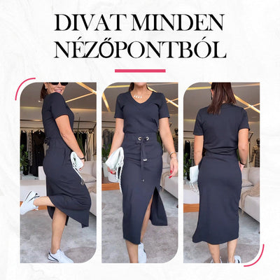 Sam | Damen V-Ausschnitt T-Shirt und Midirock-Set👗