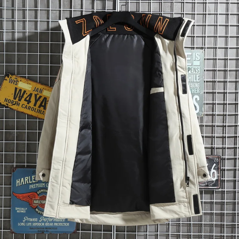 Starkon - Langer Wintermantel Herren Daunenmantel Dick Gefüttert Mit Kapuze