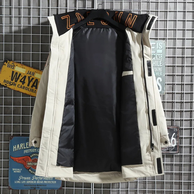 Starkon - Langer Wintermantel Herren Daunenmantel Dick Gefüttert Mit Kapuze