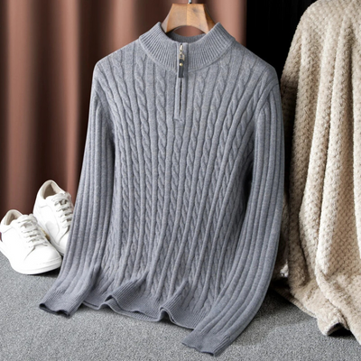 Herrenz - Zopfstrick Pullover mit Reißverschluss Herren – Stilvoll & Bequem