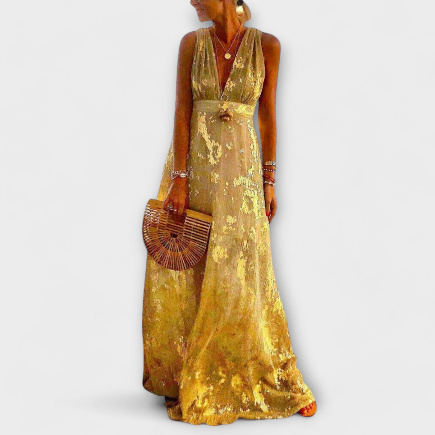 Elegantes Damen Kleid mit V-Ausschnitt, Pailletten-Details und Luftigem Stoff für Warme Tage