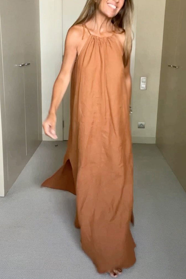 Elegantes Neckholder-Maxikleid aus Leinenmix – Mia