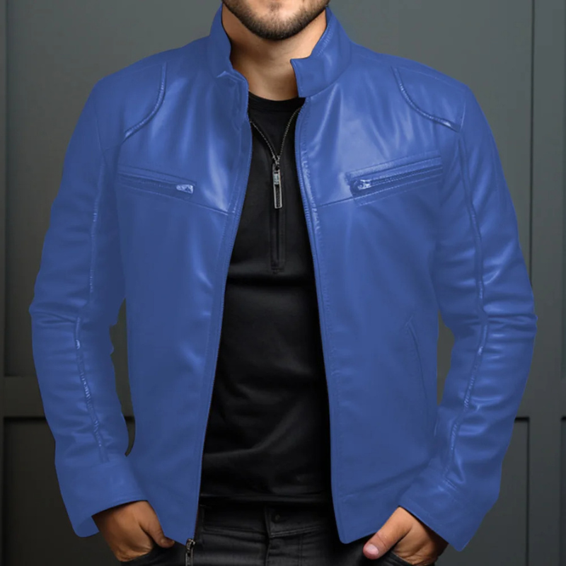 Menluxe - Lederjacke Herren, Warme Jacke mit Reißverschlusstaschen und Kapuze