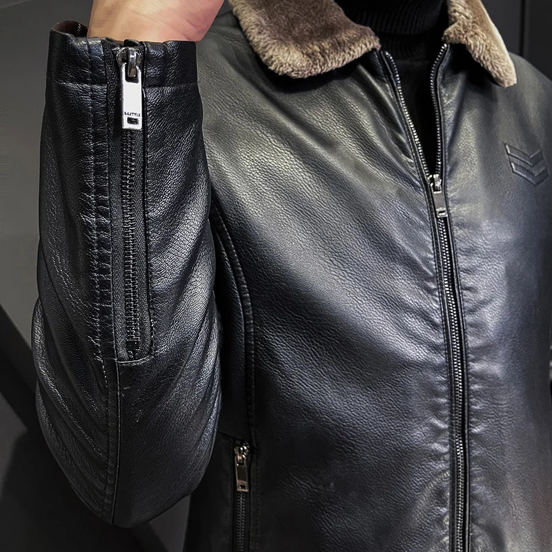 Trenlon - Lederjacke Herren mit abnehmbarer Kapuze, Bikerjacke aus Echtleder