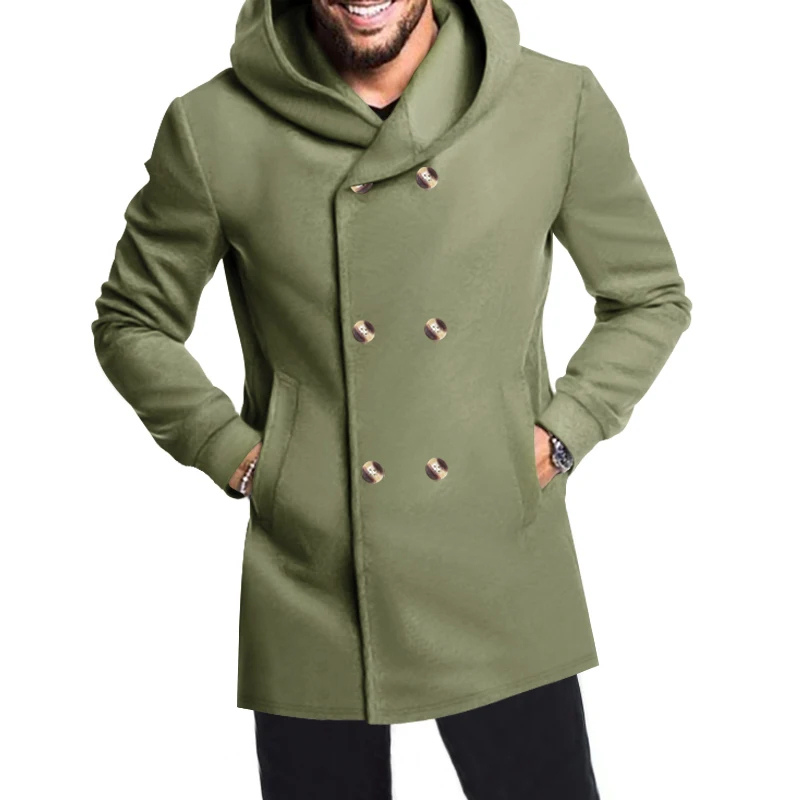 Edelman - Mantel Jacke Herren – Langer Hoodie-Mantel mit Doppelreiher-Knöpfen