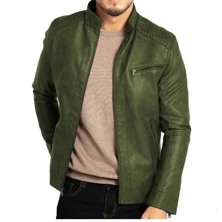 Karntex - Lederjacke Herren mit abnehmbarer Kapuze, Robuste Bikerjacke