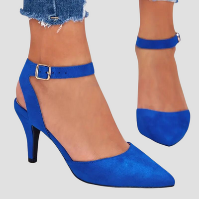 Naima™ - Elegante Sandaletten Mit Absatz, Doppelte Knöchelriemen & Spitz Zulaufend, Wildleder-Optik