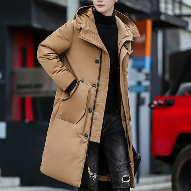 Kaltsor - Langer Wintermantel Herren – Warmer Daunenparka mit Kapuze und Taschen